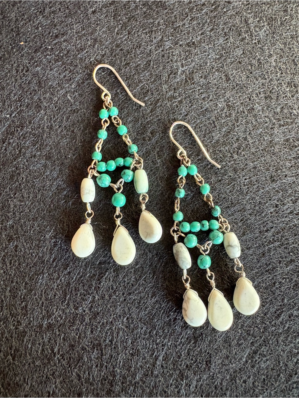 Ann Taylor Semi-precious Turquoise & Cream Stone Beaded Chandelier Earrings